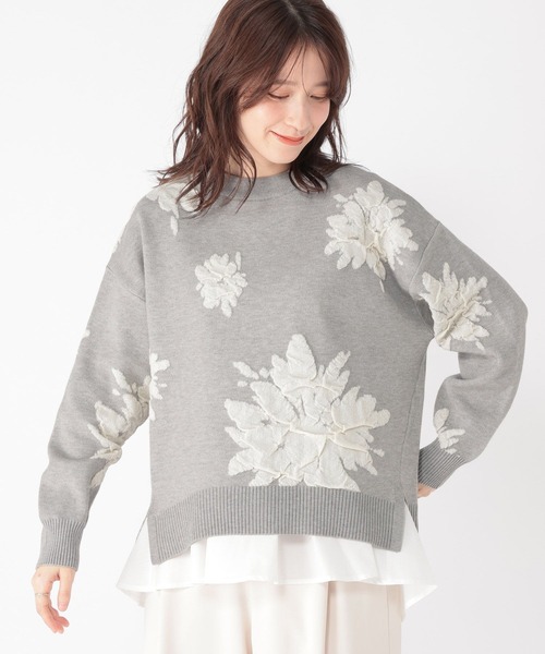studio CLIP（スタディオクリップ）の「14ゲージフラワーフクレジャガードニット×インナーセット（ニット/セーター・レディース・ライトグレー/ライトベージュ/オフホワイト・FREE）」の8枚目の写真