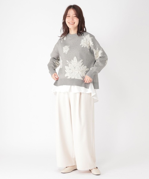 studio CLIP（スタディオクリップ）の「14ゲージフラワーフクレジャガードニット×インナーセット（ニット/セーター・レディース・ライトグレー/ライトベージュ/オフホワイト・FREE）」の10枚目の写真