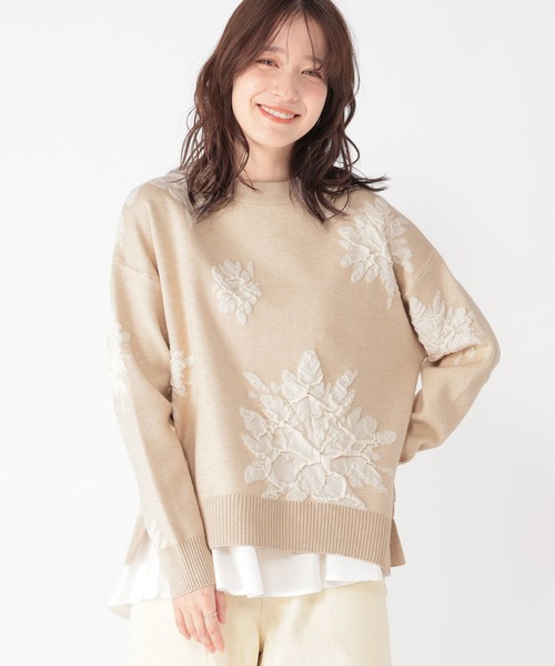 studio CLIP（スタディオクリップ）の「14ゲージフラワーフクレジャガードニット×インナーセット（ニット/セーター・レディース・ライトグレー/ライトベージュ/オフホワイト・FREE）」の12枚目の写真