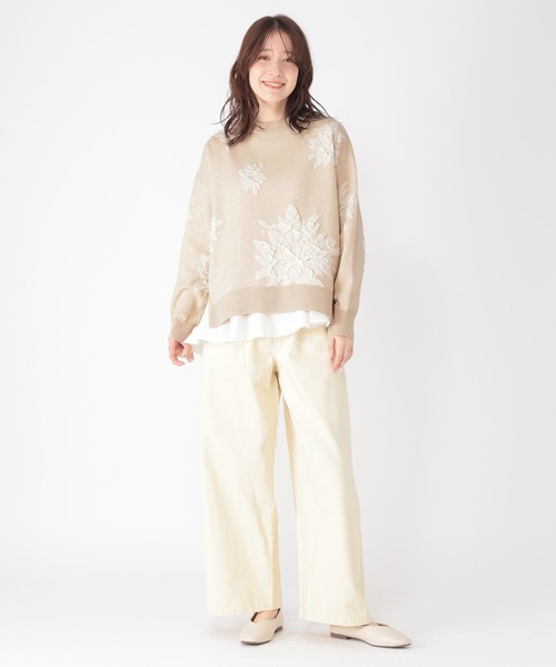 studio CLIP（スタディオクリップ）の「14ゲージフラワーフクレジャガードニット×インナーセット（ニット/セーター・レディース・ライトグレー/ライトベージュ/オフホワイト・FREE）」の14枚目の写真
