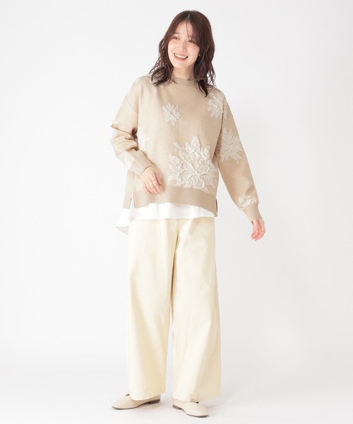 studio CLIP（スタディオクリップ）の「14ゲージフラワーフクレジャガードニット×インナーセット（ニット/セーター・レディース・ライトグレー/ライトベージュ/オフホワイト・FREE）」の15枚目の写真