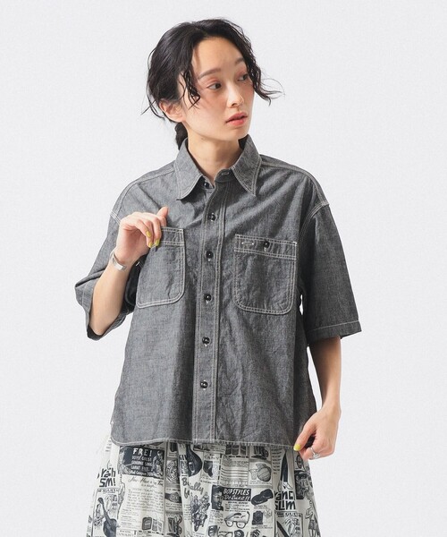 BEAMS BOY(ビームスボーイ)の「シャンブレー ショートスリーブ(シャツ/ブラウス・レディース・ブラック/インディゴブルー・2/1)」の2枚目の写真