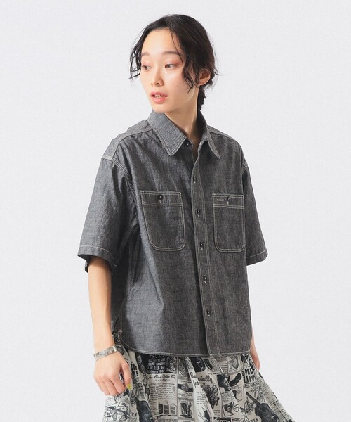 BEAMS BOY(ビームスボーイ)の「シャンブレー ショートスリーブ(シャツ/ブラウス・レディース・ブラック/インディゴブルー・2/1)」の5枚目の写真