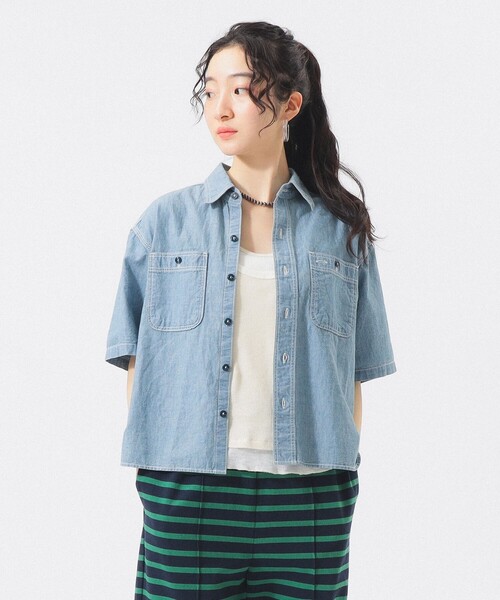 BEAMS BOY(ビームスボーイ)の「シャンブレー ショートスリーブ(シャツ/ブラウス・レディース・ブラック/インディゴブルー・2/1)」の9枚目の写真