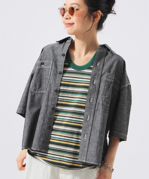 BEAMS BOY（ビームスボーイ）の「【8/20再値下げ】シャンブレー ショートスリーブ（シャツ/ブラウス・レディース・ブラック/インディゴブルー・2/1）」の4枚目の写真