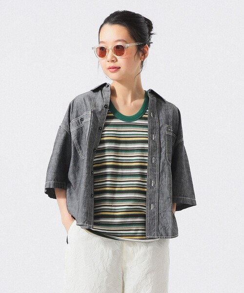 BEAMS BOY（ビームスボーイ）の「【8/20再値下げ】シャンブレー ショートスリーブ（シャツ/ブラウス・レディース・ブラック/インディゴブルー・2/1）」の5枚目の写真