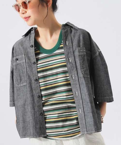 BEAMS BOY（ビームスボーイ）の「【8/20再値下げ】シャンブレー ショートスリーブ（シャツ/ブラウス・レディース・ブラック/インディゴブルー・2/1）」の3枚目の写真