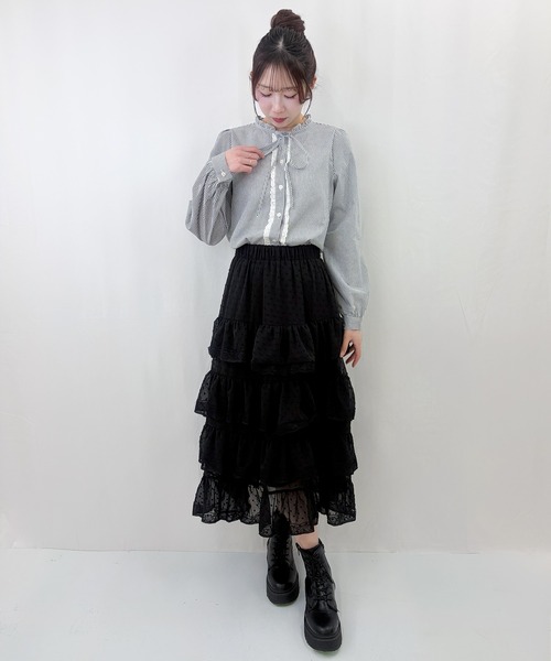 frunco(フランコ)の「【ZOZOTOWN限定】ストライプフリルレースブラウス(シャツ/ブラウス・レディース・ブラック/ブルー・FREE)」の3枚目の写真