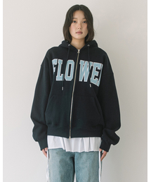 CORDUROY FLOWER ZIP UP HOOD(NAVY)