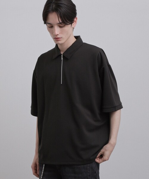 ジョーゼットハーフジップポロカットソー（Tシャツ/カットソー）｜tk