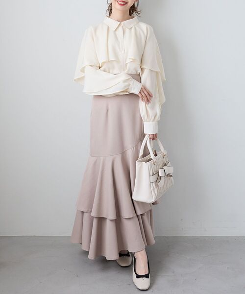 MAJESTIC LEGON（マジェスティックレゴン）の「シアーケープロングスリーブブラウス（シャツ/ブラウス・レディース・ブラック/ブラック系その他/ホワイト系その他2/グレー/グレー系その他/アイボリー・MEDIUM）」の7枚目の写真