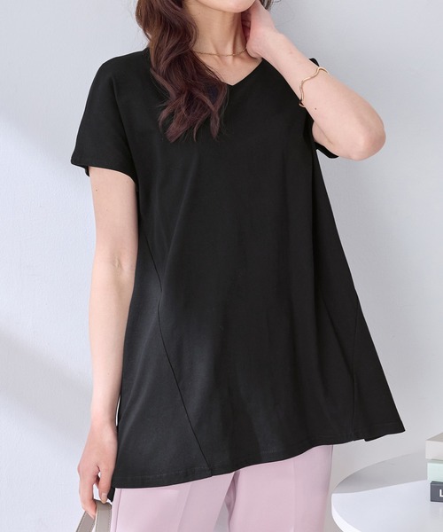 alotta(アロッタ)の「細見え叶う!AラインフレアチュニックTシャツ(チュニック・レディース・ブラック/ライラック/ブルー/ホワイト/ネイビー・M/L/LL)」の3枚目の写真