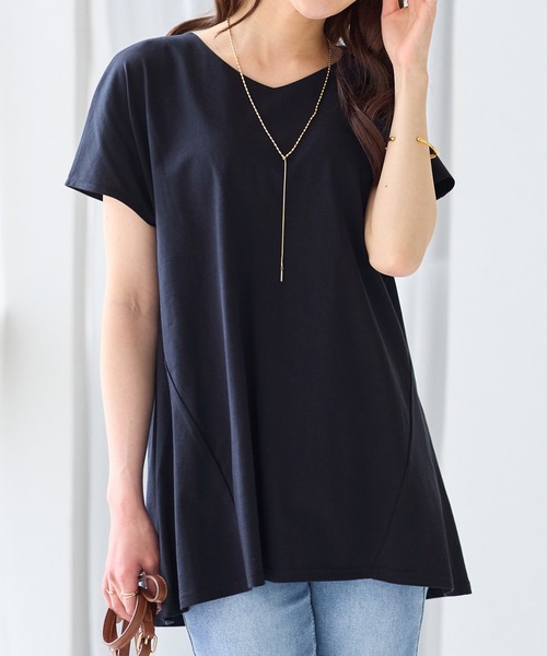 alotta(アロッタ)の「細見え叶う!AラインフレアチュニックTシャツ(チュニック・レディース・ブラック/ライラック/ブルー/ホワイト/ネイビー・M/L/LL)」の11枚目の写真