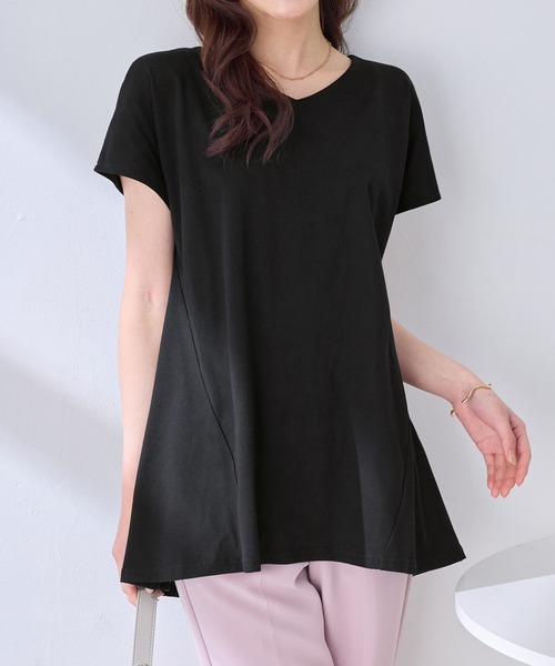 alotta(アロッタ)の「細見え叶う!AラインフレアチュニックTシャツ(チュニック・レディース・ブラック/ライラック/ブルー/ホワイト/ネイビー・M/L/LL)」の21枚目の写真