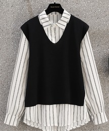 LUCPY（ラクピー）の「Vネックベスト+シャツアンサンブル（ベスト）」