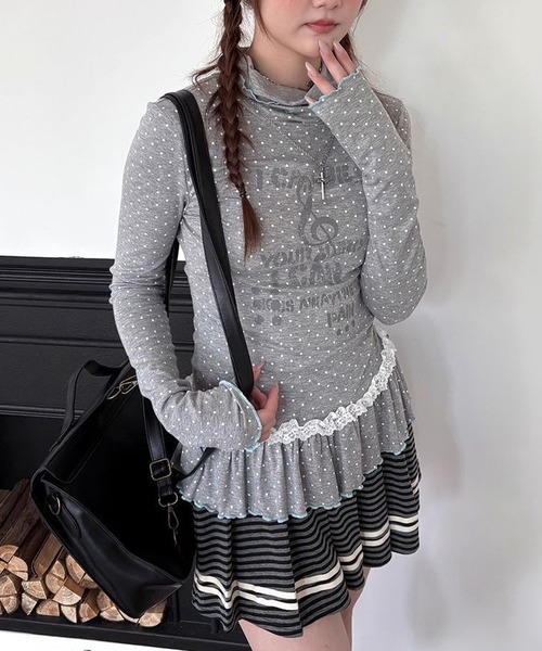 Nia(ニア)の「Nia(ニア)/【ウィッシュコアアイテム】ドット柄 ペプラムトップス(Tシャツ/カットソー・レディース・グレー・LARGE/MEDIUM/SMALL)」の2枚目の写真