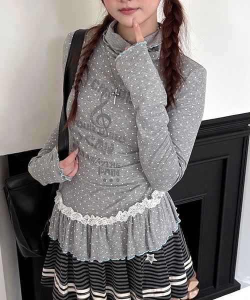 Nia(ニア)の「Nia(ニア)/【ウィッシュコアアイテム】ドット柄 ペプラムトップス(Tシャツ/カットソー・レディース・グレー・LARGE/MEDIUM/SMALL)」の5枚目の写真