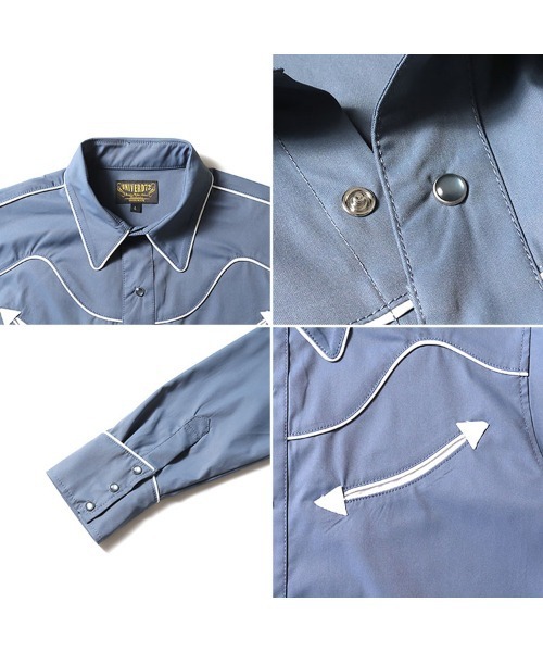 HOUSTON（ヒューストン）の「［UNIVERD72/ユニバード］TWILL WESTERN SHIRT ポリツイル ウエスタンシャツ（シャツ/ブラウス・メンズ・オフホワイト/ブルー/ブラック/ベージュ/ピンク・M/L/XL）」の8枚目の写真