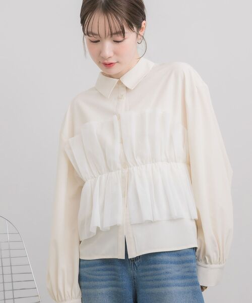 RETRO GIRL(レトロガール)の「チュールドッキングSH(シャツ/ブラウス・レディース・ライトグレー/オフホワイト/ブルー系その他・FREE)」の2枚目の写真