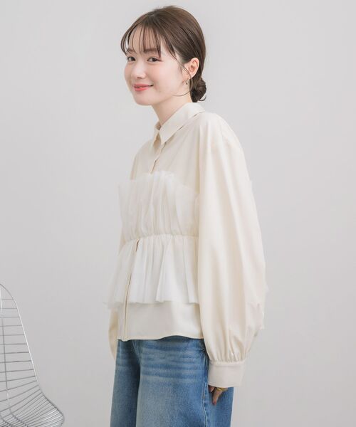 RETRO GIRL(レトロガール)の「チュールドッキングSH(シャツ/ブラウス・レディース・ライトグレー/オフホワイト/ブルー系その他・FREE)」の9枚目の写真