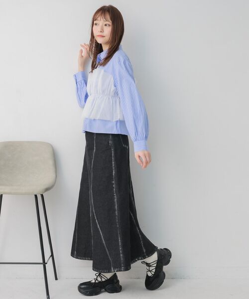 RETRO GIRL(レトロガール)の「チュールドッキングSH(シャツ/ブラウス・レディース・ライトグレー/オフホワイト/ブルー系その他・FREE)」の14枚目の写真
