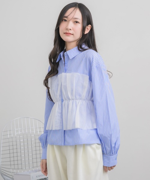 RETRO GIRL(レトロガール)の「チュールドッキングSH(シャツ/ブラウス・レディース・ライトグレー/オフホワイト/ブルー系その他・FREE)」の21枚目の写真