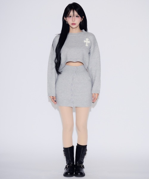 tinkerend(ティンカーエンド)の「Cross Knit Set-up / クロスニットセットアップ 2点セット(ニット/セーター・レディース・ブラック/ライトグレー・FREE)」の16枚目の写真