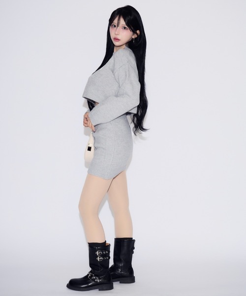 tinkerend(ティンカーエンド)の「Cross Knit Set-up / クロスニットセットアップ 2点セット(ニット/セーター・レディース・ブラック/ライトグレー・FREE)」の18枚目の写真