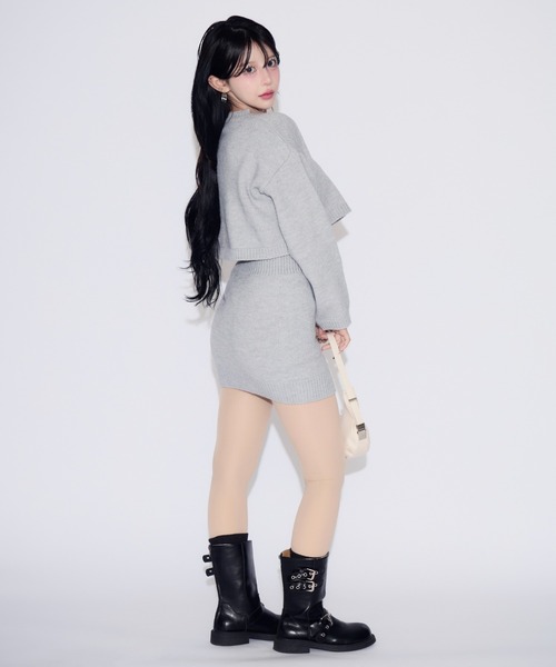 tinkerend(ティンカーエンド)の「Cross Knit Set-up / クロスニットセットアップ 2点セット(ニット/セーター・レディース・ブラック/ライトグレー・FREE)」の19枚目の写真
