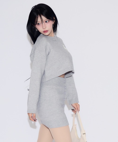 tinkerend(ティンカーエンド)の「Cross Knit Set-up / クロスニットセットアップ 2点セット(ニット/セーター・レディース・ブラック/ライトグレー・FREE)」の14枚目の写真