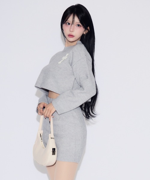 tinkerend(ティンカーエンド)の「Cross Knit Set-up / クロスニットセットアップ 2点セット(ニット/セーター・レディース・ブラック/ライトグレー・FREE)」の15枚目の写真