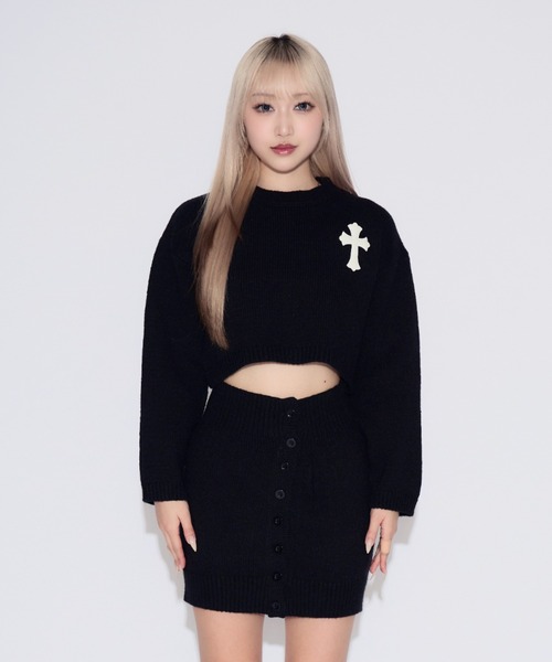 tinkerend(ティンカーエンド)の「Cross Knit Set-up / クロスニットセットアップ 2点セット(ニット/セーター・レディース・ブラック/ライトグレー・FREE)」の20枚目の写真