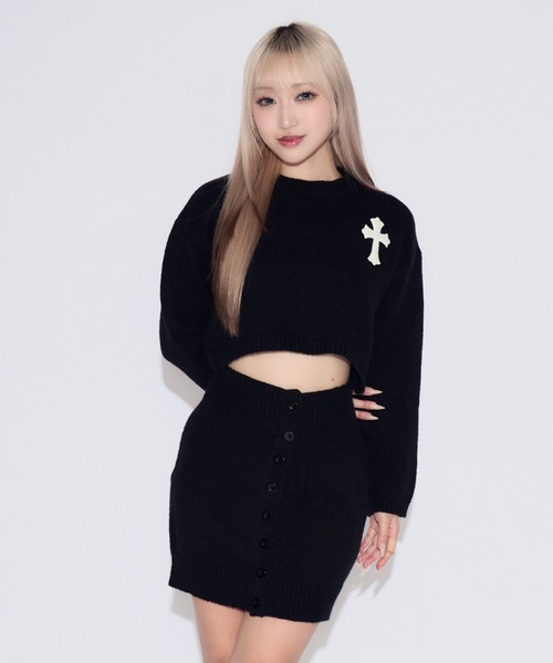 tinkerend(ティンカーエンド)の「Cross Knit Set-up / クロスニットセットアップ 2点セット(ニット/セーター・レディース・ブラック/ライトグレー・FREE)」の21枚目の写真