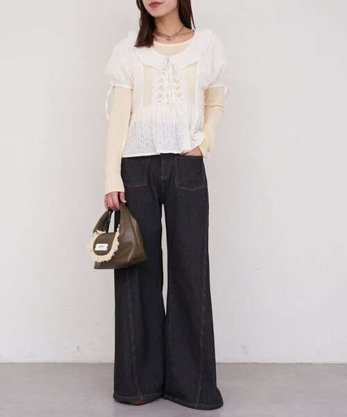 CIAOPANIC(チャオパニック)の「【She desires…】レースアップパフスリーブブラウス(シャツ/ブラウス・レディース・ホワイト・ONE SIZE)」の6枚目の写真