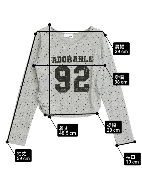 ANAP(アナップ)の「ドット柄サイドギャザーナンバリングロンT(Tシャツ/カットソー・レディース・グレー/オフホワイト・F)」の19枚目の写真
