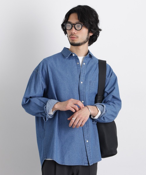NANO universe(ナノユニバース)の「6.5oz リラックスデニムシャツ 長袖(シャツ/ブラウス・メンズ・ブルー/グレー/ブラック・L/M/S)」の3枚目の写真