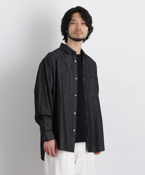 NANO universe(ナノユニバース)の「6.5oz リラックスデニムシャツ 長袖(シャツ/ブラウス・メンズ・ブルー/グレー/ブラック・L/M/S)」の2枚目の写真