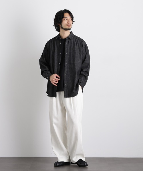 NANO universe(ナノユニバース)の「6.5oz リラックスデニムシャツ 長袖(シャツ/ブラウス・メンズ・ブルー/グレー/ブラック・L/M/S)」の14枚目の写真