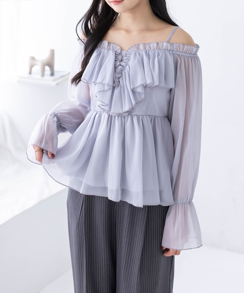 clear（クリア）の「フロントフリルオフショル長袖ブラウス（シャツ/ブラウス・レディース・イエロー/アイボリー/ピンク/ライトグレー・F）」の20枚目の写真