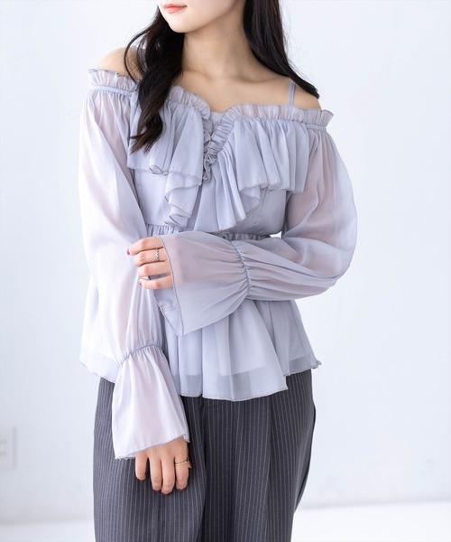 clear（クリア）の「フロントフリルオフショル長袖ブラウス（シャツ/ブラウス・レディース・イエロー/アイボリー/ピンク/ライトグレー・F）」の19枚目の写真