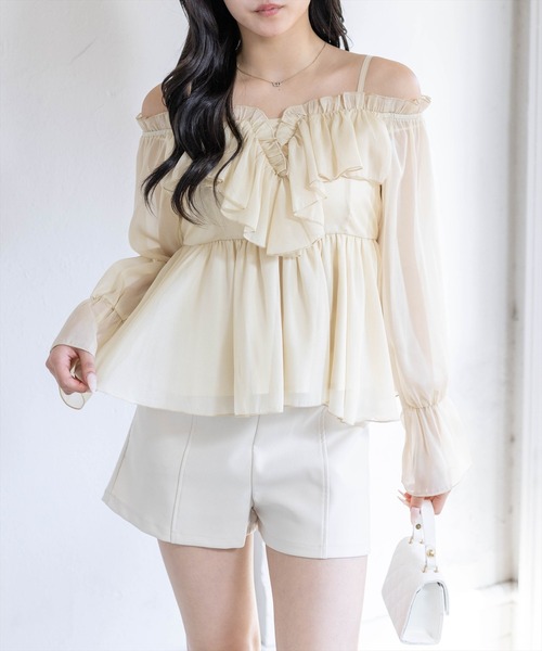 clear（クリア）の「フロントフリルオフショル長袖ブラウス（シャツ/ブラウス・レディース・イエロー/アイボリー/ピンク/ライトグレー・F）」の11枚目の写真