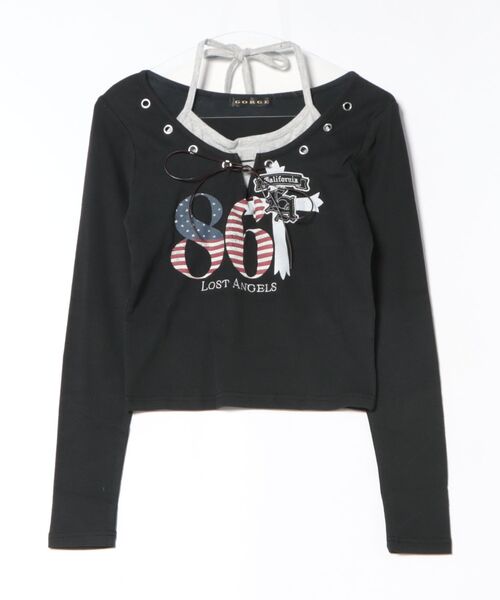 GORGE(ゴージ)の「《ホルターネック・フラッグロゴ》カットソー/ストリート×Y2K/春夏秋/全2色(Tシャツ/カットソー・レディース・ブラック/オフホワイト・F)」の2枚目の写真