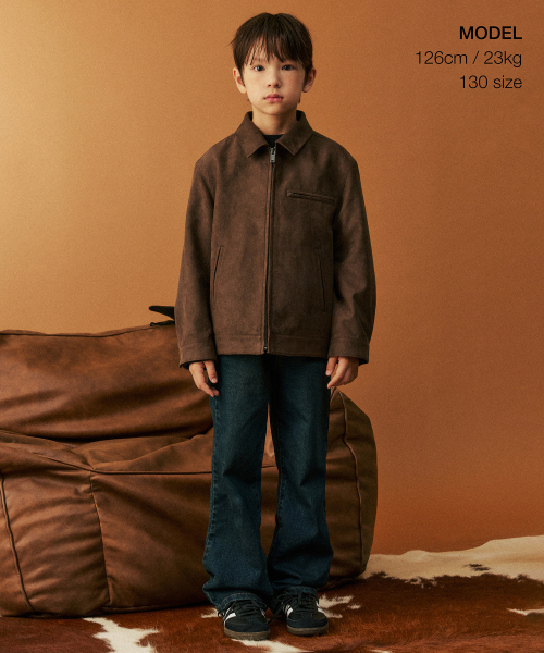 MUSINSA STANDARD KIDS（ムシンサスタンダードキッズ）の「シンセティックスエードワークジャケット[ブラウン]（ブルゾン・レディース・その他・130/140/120/150/110/160）」の2枚目の写真
