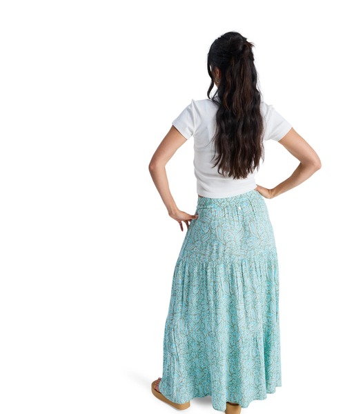 ROXY（ロキシー）の「ROXY ウィメンズ AFTER HOURS CRINCKLE MAXI SKIR スカート 【2026年春夏モデル】/ロキシーウエストゴム総柄スカート（スカート・レディース・アクア・SMALL/MEDIUM/X-SMALL）」の2枚目の写真