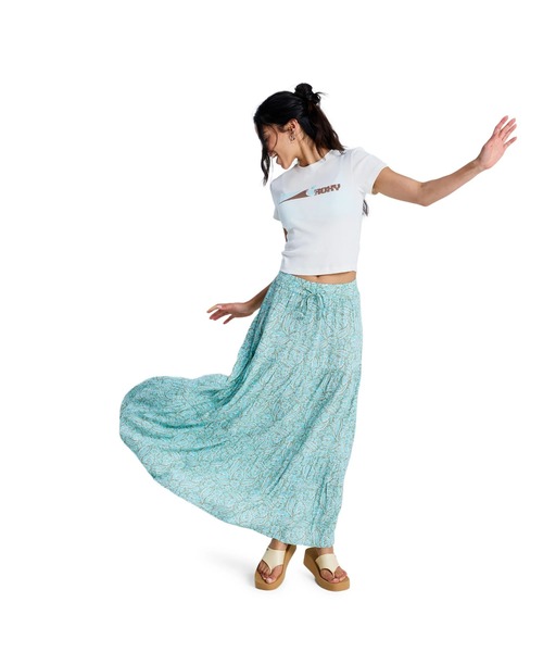 ROXY（ロキシー）の「ROXY ウィメンズ AFTER HOURS CRINCKLE MAXI SKIR スカート 【2026年春夏モデル】/ロキシーウエストゴム総柄スカート（スカート・レディース・アクア・SMALL/MEDIUM/X-SMALL）」の3枚目の写真