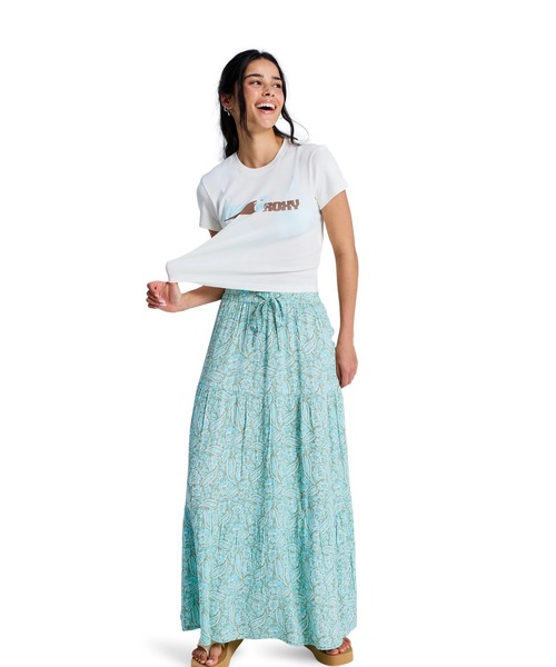 ROXY（ロキシー）の「ROXY ウィメンズ AFTER HOURS CRINCKLE MAXI SKIR スカート 【2026年春夏モデル】/ロキシーウエストゴム総柄スカート（スカート・レディース・アクア・SMALL/MEDIUM/X-SMALL）」の4枚目の写真