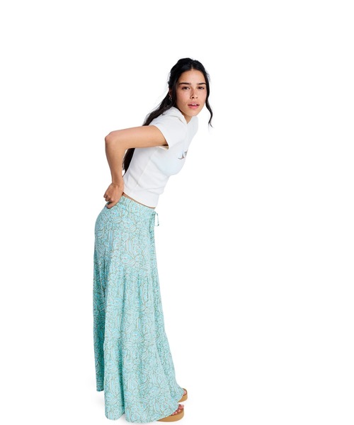 ROXY（ロキシー）の「ROXY ウィメンズ AFTER HOURS CRINCKLE MAXI SKIR スカート 【2026年春夏モデル】/ロキシーウエストゴム総柄スカート（スカート・レディース・アクア・SMALL/MEDIUM/X-SMALL）」の5枚目の写真