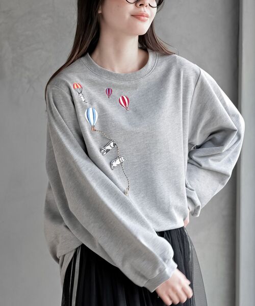 rps（アールピーエス）の「気球キャット刺繍ミニ裏毛プルオーバー（スウェット・レディース・杢グレー/アイボリー/ネイビー・フリー）」の2枚目の写真