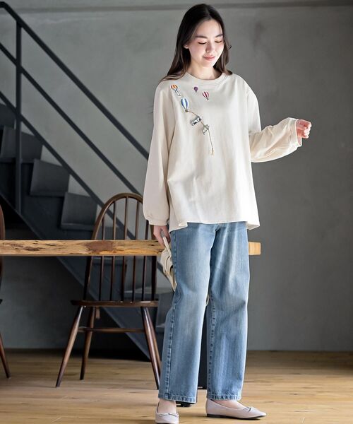 rps（アールピーエス）の「気球キャット刺繍ミニ裏毛プルオーバー（スウェット・レディース・杢グレー/アイボリー/ネイビー・フリー）」の4枚目の写真