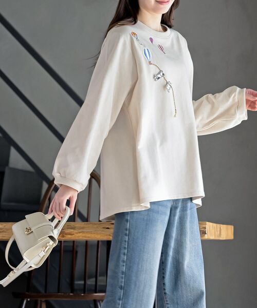 rps（アールピーエス）の「気球キャット刺繍ミニ裏毛プルオーバー（スウェット・レディース・杢グレー/アイボリー/ネイビー・フリー）」の7枚目の写真